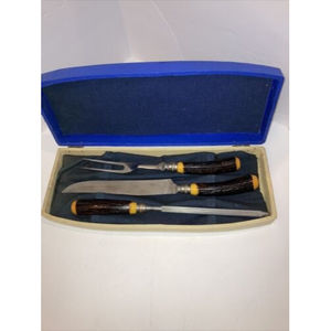 Vintage Washington Forge 3 Piece Carving Set Faux Antler Handles